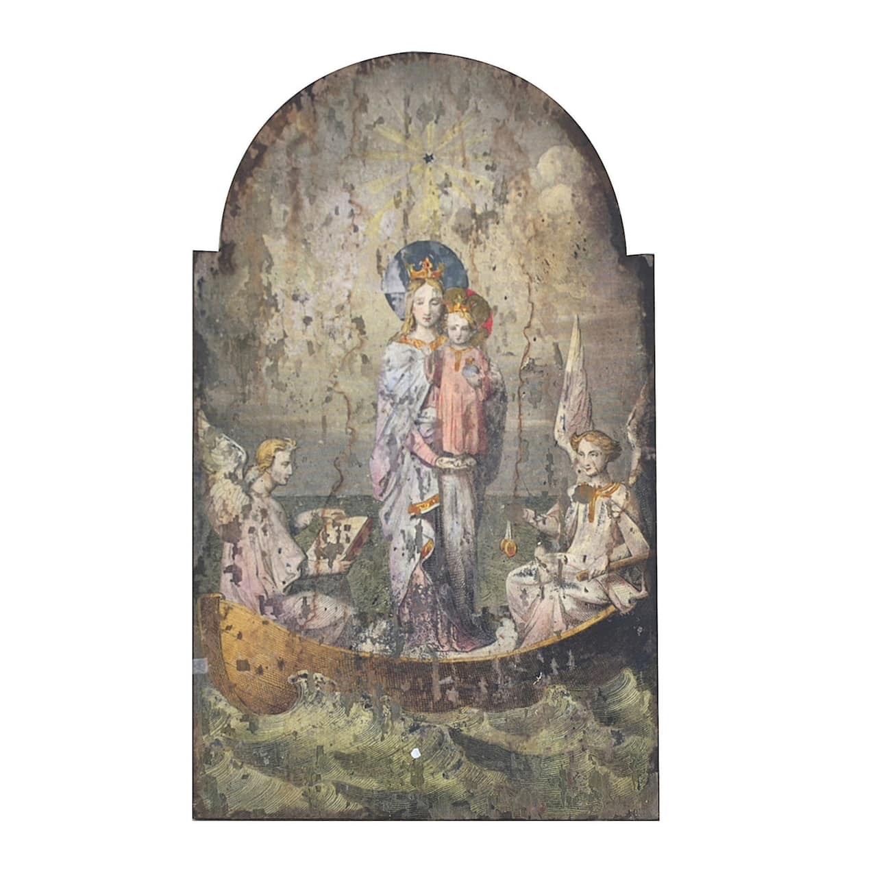 Hello Honey® Vintage Mary & Angels Image on Decorative Wood Wall Décor